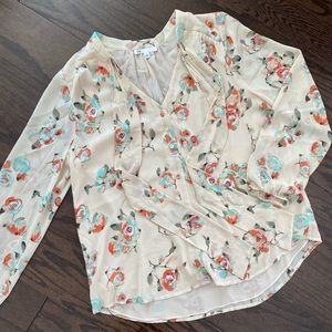 DR2 Floral Sheer Lined Blouse with Neck Tie